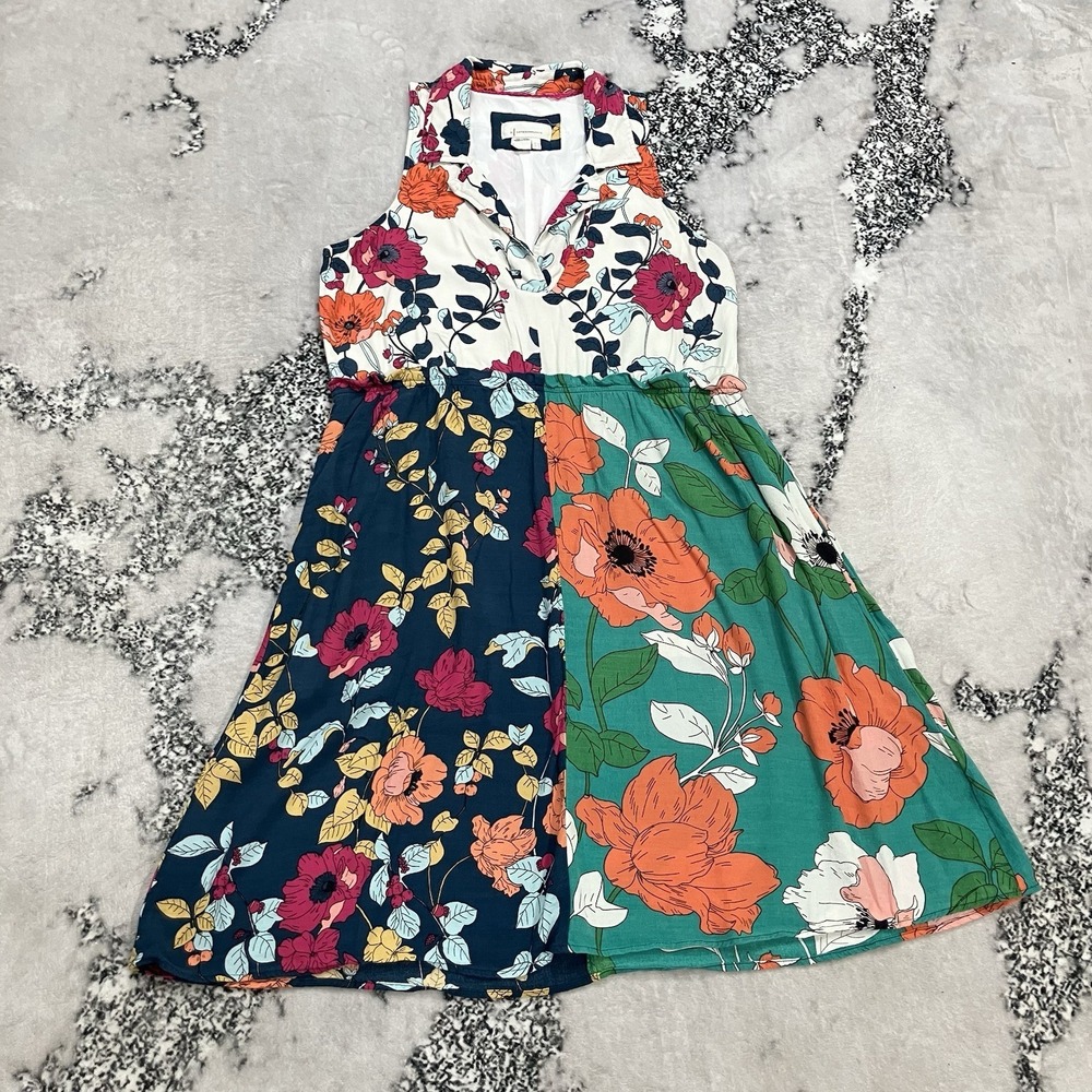 Anthropologie Sleeveless Floral Mini Dress Womens US 10 Colorblock Mixed Print